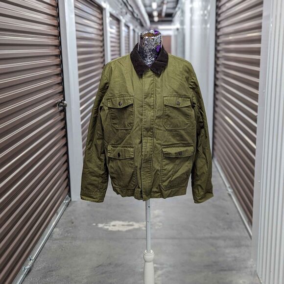 Banana Republic Large Men's olive green 100% cotton coat w corduroy collar